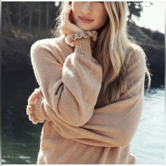 Doen Sweaters - Doen Assis Alpaca Blend Ruffle Trim Sweater in Camel size XS